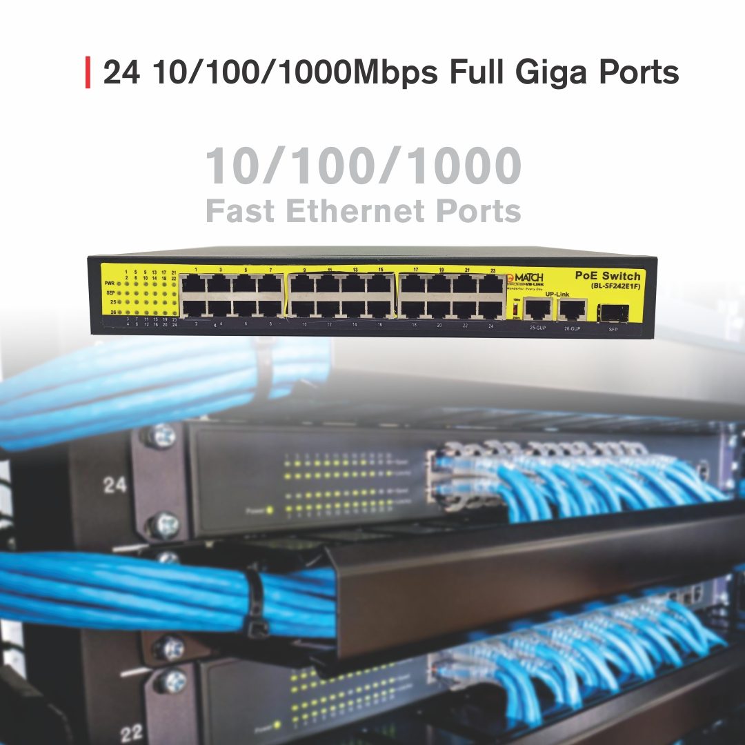 Match LB-Link 24 Port PoE Switch provides 10-100mbps speed