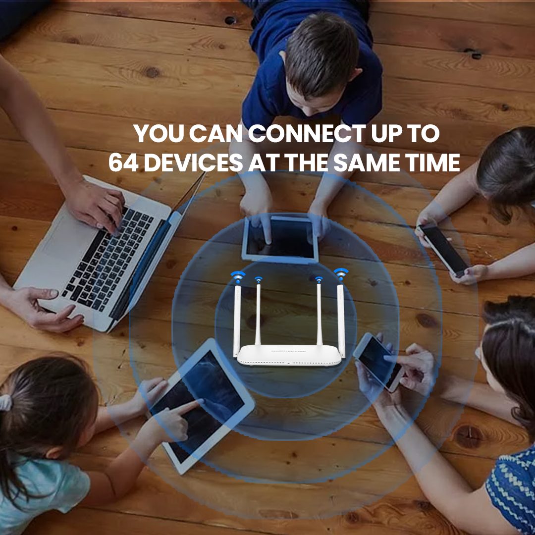 This Gigabit router will connect with 64 devices simultaneously.