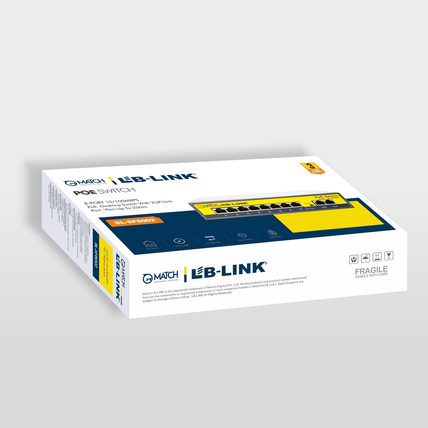 Match LB-Link 8 Port 10/100Mbps PoE Switch box design.