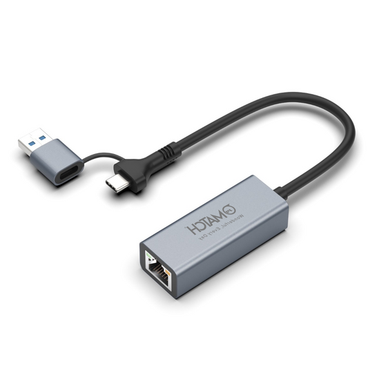 2-in-1 USB 3.0+Type-C to RJ45 Gigabit Ethernet Adapter