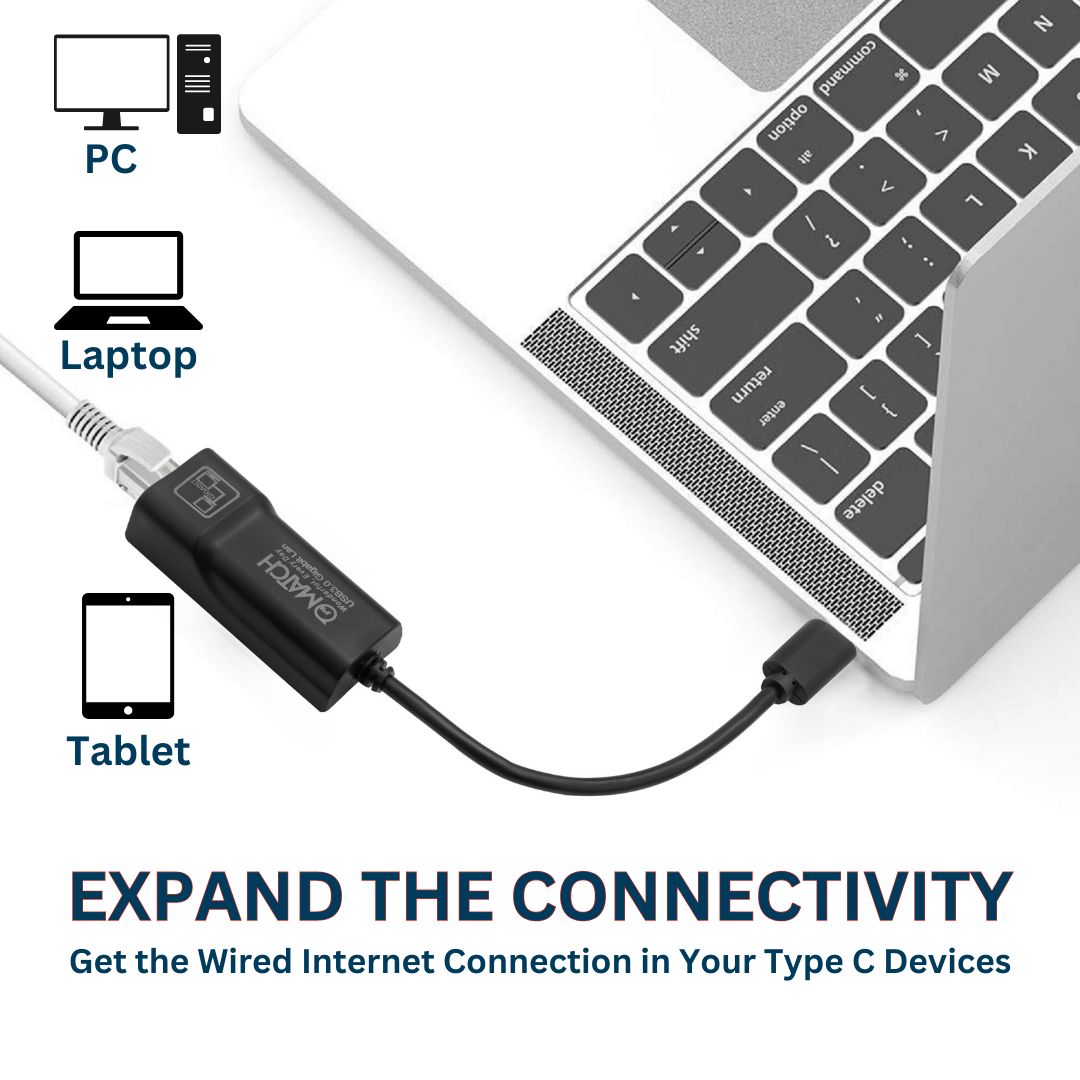 You can expand your Type C connections to RJ45 with this gigabit ethernet adapter.