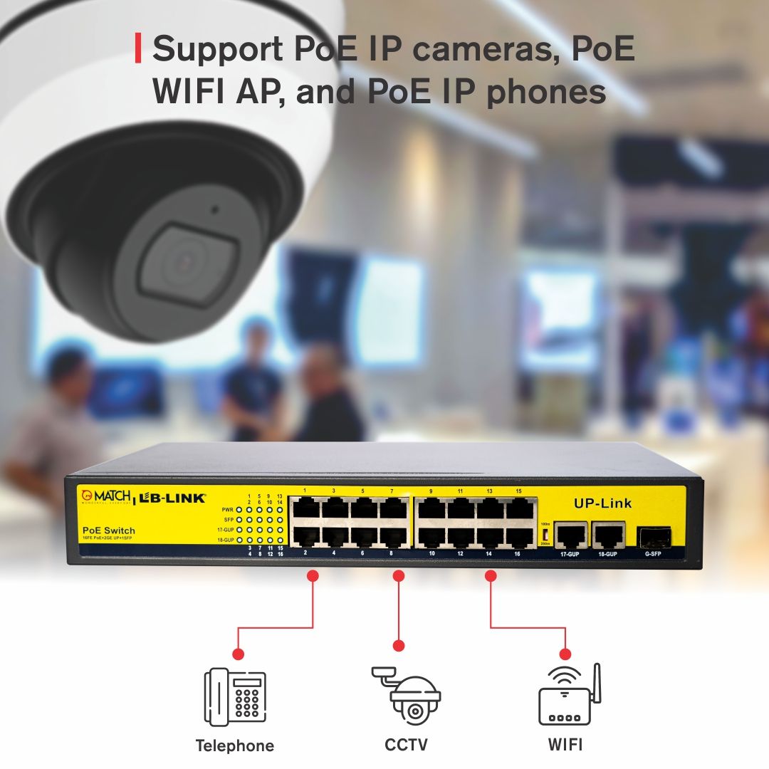 Match LB-link 16 Port PoE Switch with 2 Giga Uplink & 1 SPF – Match Digisol